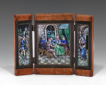 Limoges Antique Enamel on Copper Triptych, 19th Century