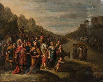 Hieronymus Francken, Crossing the Jordan with the Ark of the Covenant, Painting on Copper C.1600