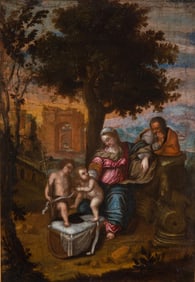 17th Century School (Possibly Earlier), Oil on Canvas Painting: 'Holy Family with the Oak Tree'