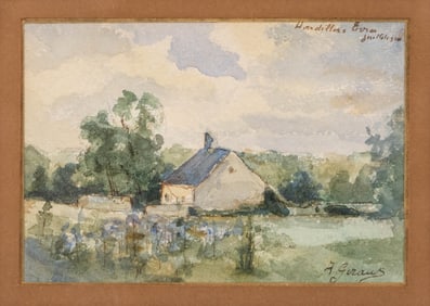 A. Giraud, Signed and Dated 1910 Watercolor Landscape with Cottage