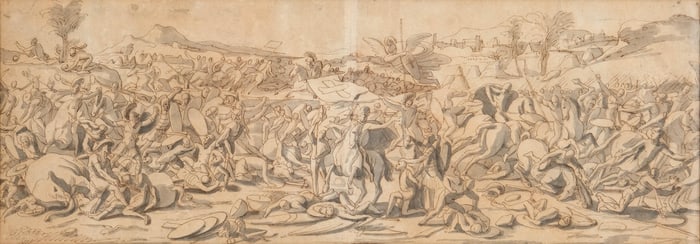 Nicolas Poussin attrib. 17th C.French Pen and Ink Battle Scene, Likely a Preparatory Study