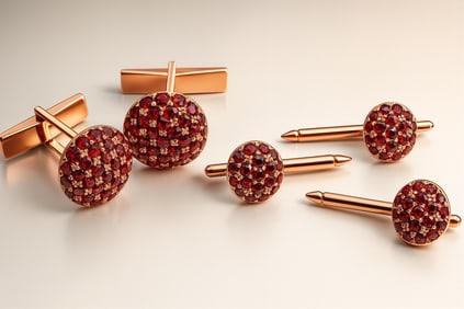 18K/14K Gold Antique Garnet Cufflinks and Stud Set, Circa 1930's