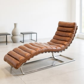 Restoration Hardware Leather Chaise Lounge, Chrome Base