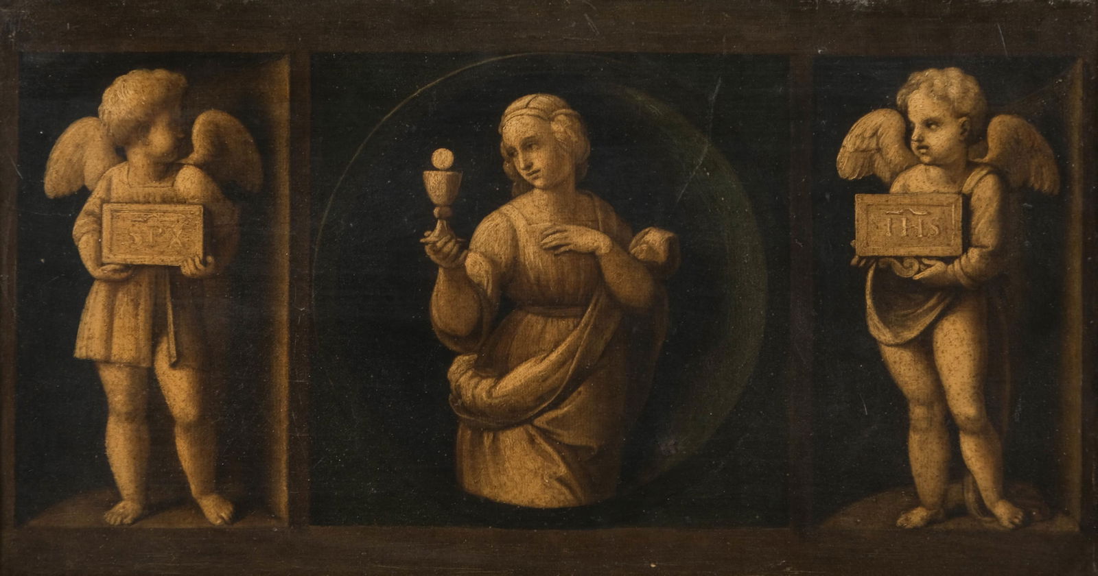 Raphael Sanzio, Oil on Canvas Painting, 17th–18th Century, ‘A Saint and Two Angels,’ (1 of 12)