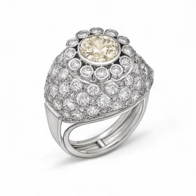 18k White Gold Old European Cut Diamond Dome Ring
