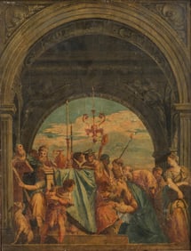 Veronese Antique Old Master Italian School Oil on Panel Painting, Old Label on Reverse