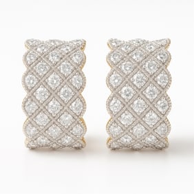 18k Two-Tone Gold and Diamond Ear Clips with Pearls