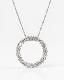 Signed John C. Rinker 14k White Gold Diamond Circle Pendant Necklace