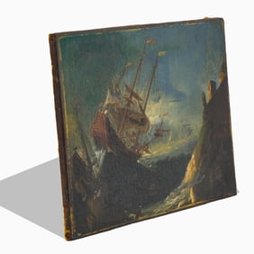 French School Marine Oil Painting, the Shipwreck, 18th Century, (Possibly Earlier)