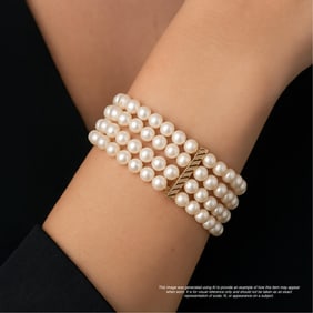 18k Gold, Four-Row Cultured Pearl Bracelet