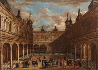 Jacobus Balthasar Peeters, Courtyard of the Bourse, Oil on Canvas, Circa 1700