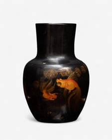 Meiji Japanese Hand Painted Lacquered Vase with Koi Fish