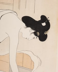 Hashiguchi Goyo Woodblock Print of Woman by the Bath, Circa 1950