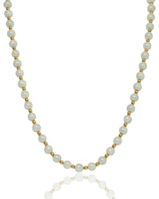 Signed G.S.J. 14k Gold Clasp Green Jadeite Bead Necklace
