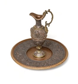 Bronze Large Ewer and Basin by Robert Gugny and Leopold Oudry & Cie. Signed