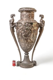 Leonard Morel-Ladeuil, Masterpiece Repousse Monumental 48" Silvered Bronze Alloy, 19th Century