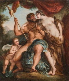 Charles De La Fosse, French, Hercules and Omphale Oil Painting, Early 18th C. Signed on Stretcher