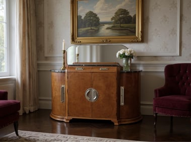 French Art Deco Burl Wood and Marble Buffet-Serving Trolley, Circa 1930