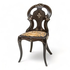 Victorian Inlaid Lacquer Salon Chair, Mid-19th Century Ex Christies, London