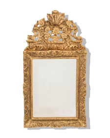 Louis Xv Period Giltwood Mirror with Floral and Cartouche Motif