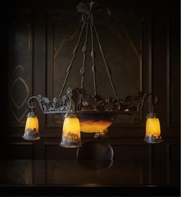 Muller Freres Signed Art Nouveau Deco Chandelier, Circa 1920