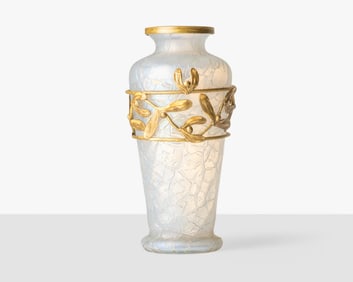 Loetz Art Nouveau Opalescent Art Glass Vase with Gilt Bronze Mount, Circa 1900
