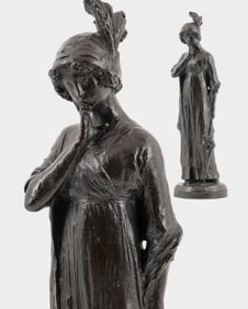 Raoul Larche Signed Art Nouveau Bronze “Woman with Umbrella", Circa 1911