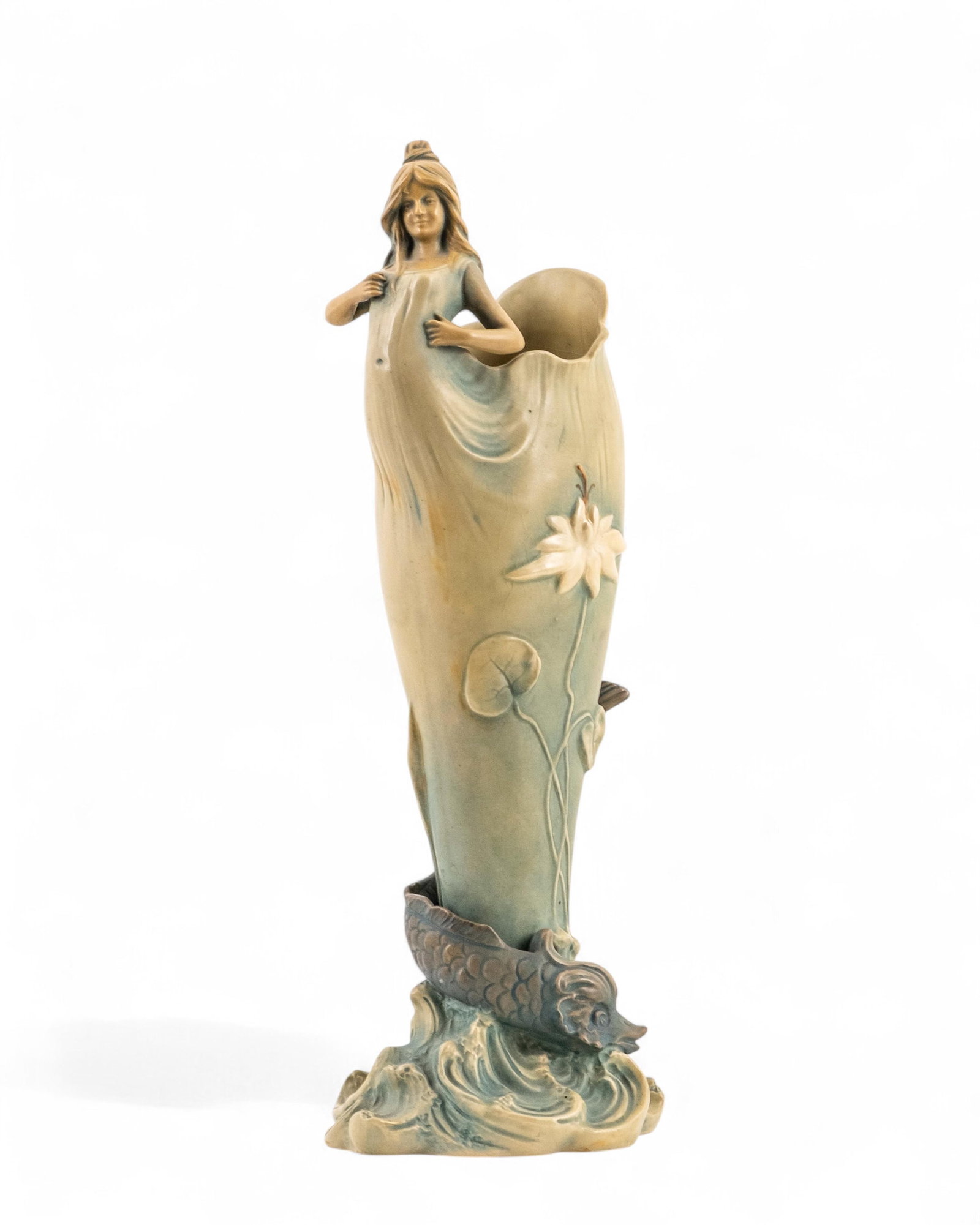Bernard Bloch Signed Art Nouveau Polychrome 17" Tall Ceramic Vase, Austrian, Early 20th Century (1 of 15)