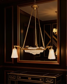 Signed Muller Freres Chandelier with 3 Tulip Shades