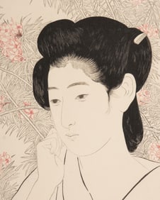 Hashiguchi Goyo Woman at a Hot Spring Hotel Shin-Hanga Woodblock Print, Circa 1950
