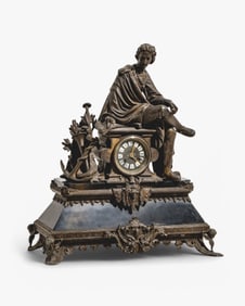 Japy Freres Antique French Mantel Clock with Sculpture Honoring Christopher Columbus
