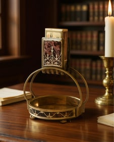Erhard & Söhne German Brass and Wood Marquetry Match Holder, Early 20th Century