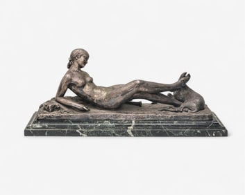 Ary Jean Léon Amer Signed Silvered Bronze Sculpture, Jeune Fille Au Faon