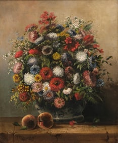Mystery Artist: 19th Century French School Floral Still Life, Signed Oil on Canvas Painting