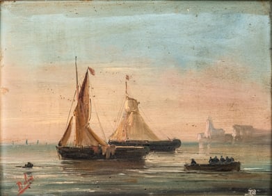 Mystery Artist: 19th Century French School Maritime Illeg. Signed Oil Painting