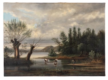 Mystery Artist, French Signed Oil on Canvas Painting Depicting Fishermen, 19th Century