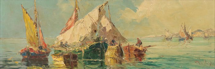 Danhi, Signed Oil on Cardboard Painting, 20th Century