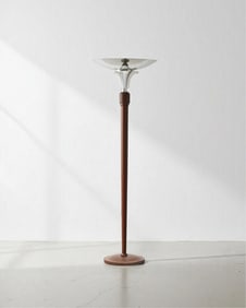 Art Deco Tall Chrome and Opalescent Glass Floor Lamp, Circa 1930