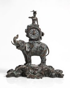 Maitland-Smith Impressive 23" Chinoiserie Elephant Clock, Mid 20th Century
