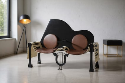 Alain Aparicio Piano Sofa, Lacquered Metal & Leather, Late 20th Century