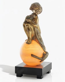 Art Nouveau Deco Gilded Bronze and Alabaster with Girl and Parrots, Circa 1930's