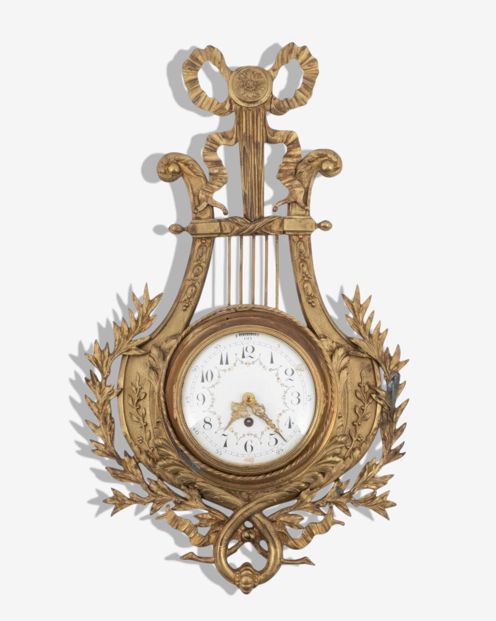 Louis Xvi Style Lyre-Form Gilt Bronze Wall Clock with Enamel Dial (1 of 9)