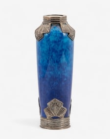 Sèvres Art Deco Blue Glazed Vase with Silver Mounts, Circa 1925