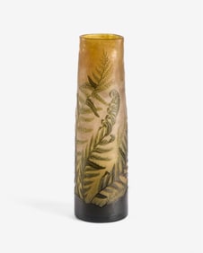 Gallé Art Nouveau Acid Etched Cameo Art Glass Fern Vase, Signed