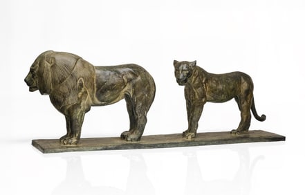 Rembrandt Bugatti Lion & Lioness Bronze Group