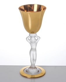 Vintage French Bayel Bacchante Female Frosted Crystal & Gilt Wine Glasses, Set of 12