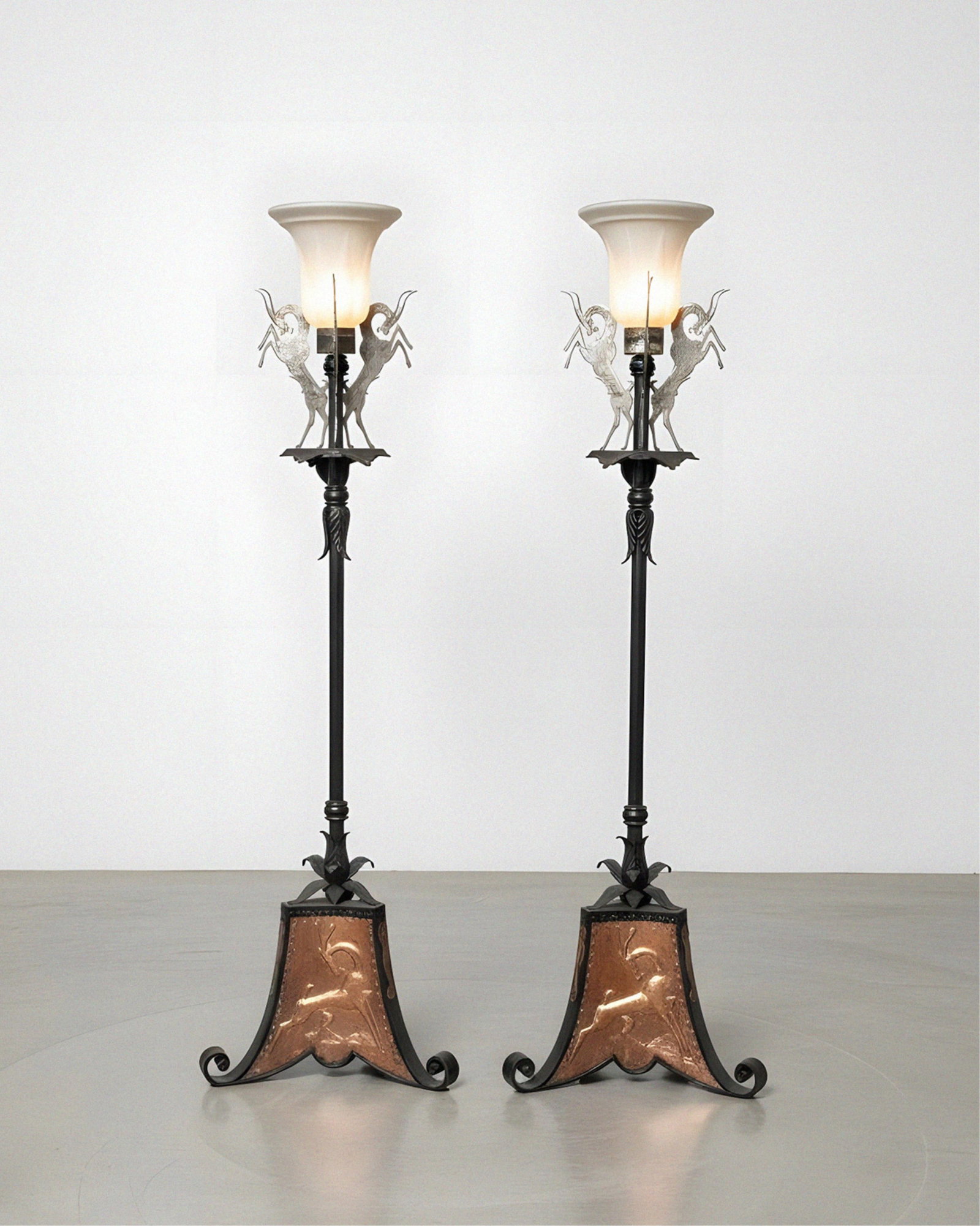 Wilhelm Hunt Diederich Rare Pair of Hand Wrought Iron Torchiere Floor Lamps (1 of 17)