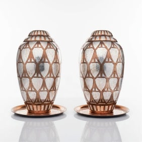 Christofle Pair of Luc Lanel Design Vases and Under Plates c. 1925