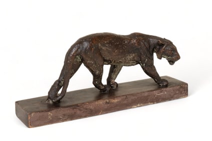 Signed Rulas Art Deco Terracotta Sculpture of Panther, Circa 1930