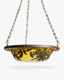 Gallé Signed Acid-Etched Clematis Cameo Art Glass Suspension Lamp, Circa 1900